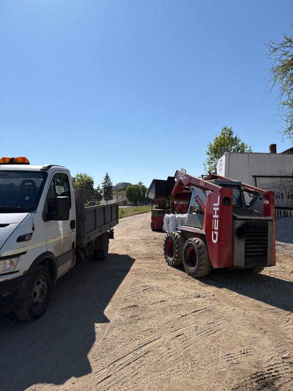 Construction loader fills truck with materials in Lovech Bulgaria