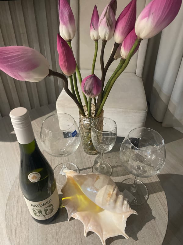 Indoor scenes with flowers, mannequin, wine documented in Vietnam