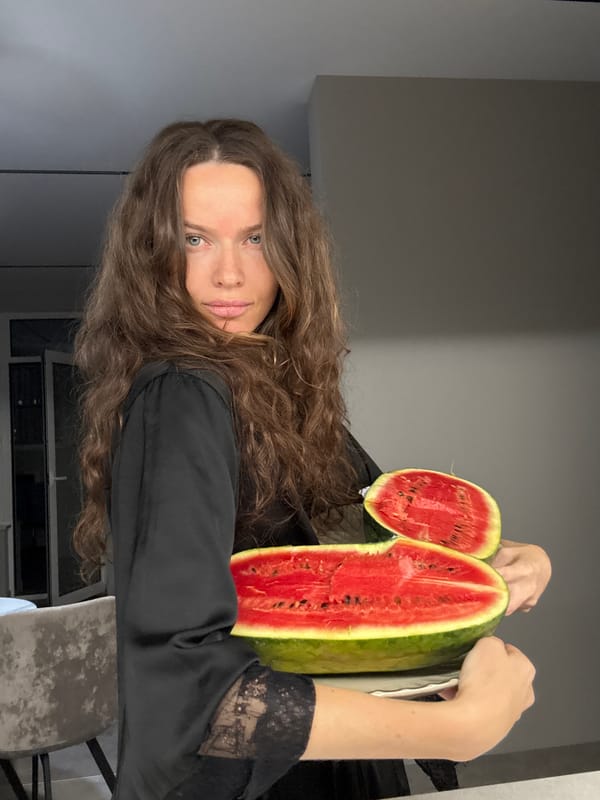 Watermelon moment in a Khimki kitchen, summer evening