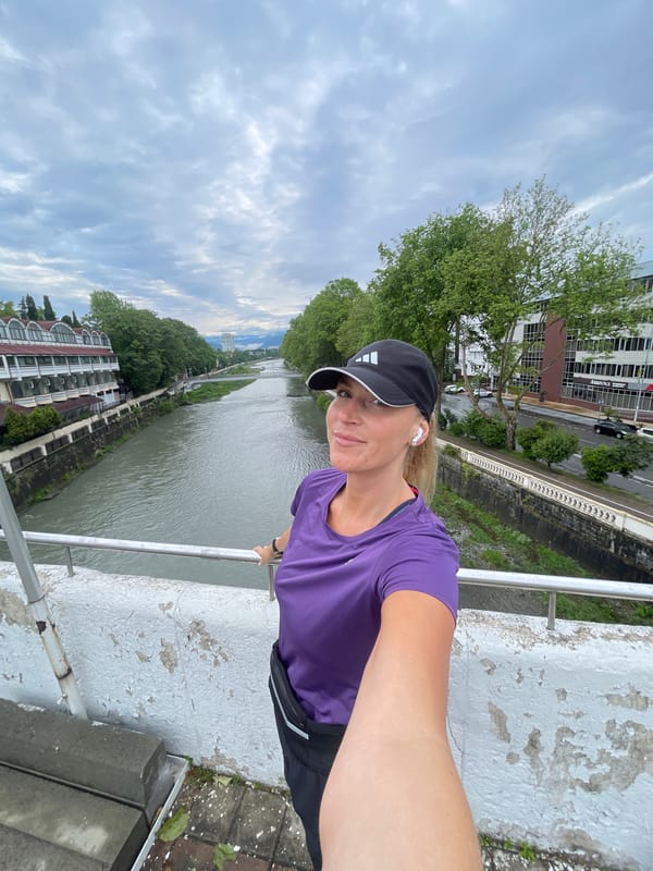 Tourist documents casual morning walk through central Sochi landmarks