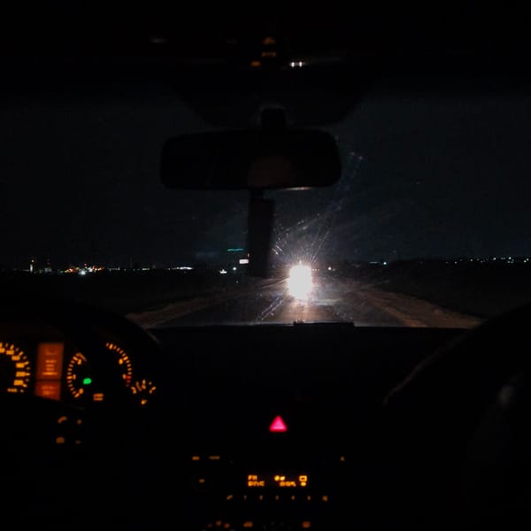 Night driving captured on rural Belarus road