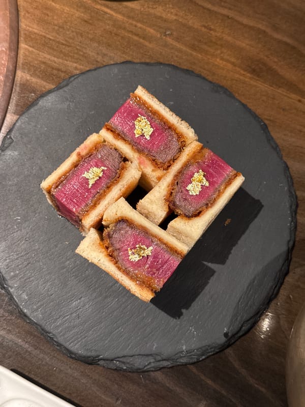 Luxury beef sandwiches with gold leaf photographed in Seoul