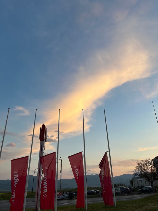 Red Cyrillic flags observed flying in Sopot, Bulgaria