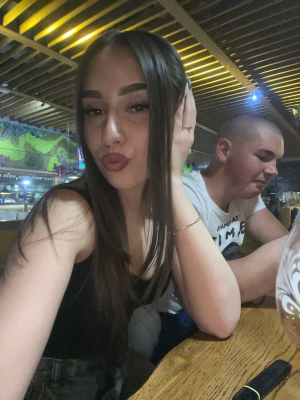 Couple takes selfie at restaurant in Kalofer, Bulgaria