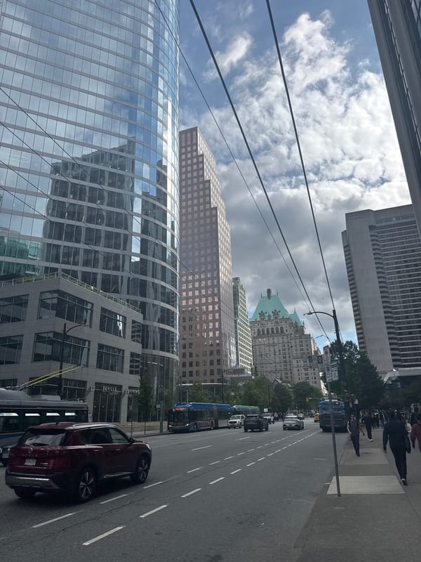 Downtown Vancouver financial district on a grey June day