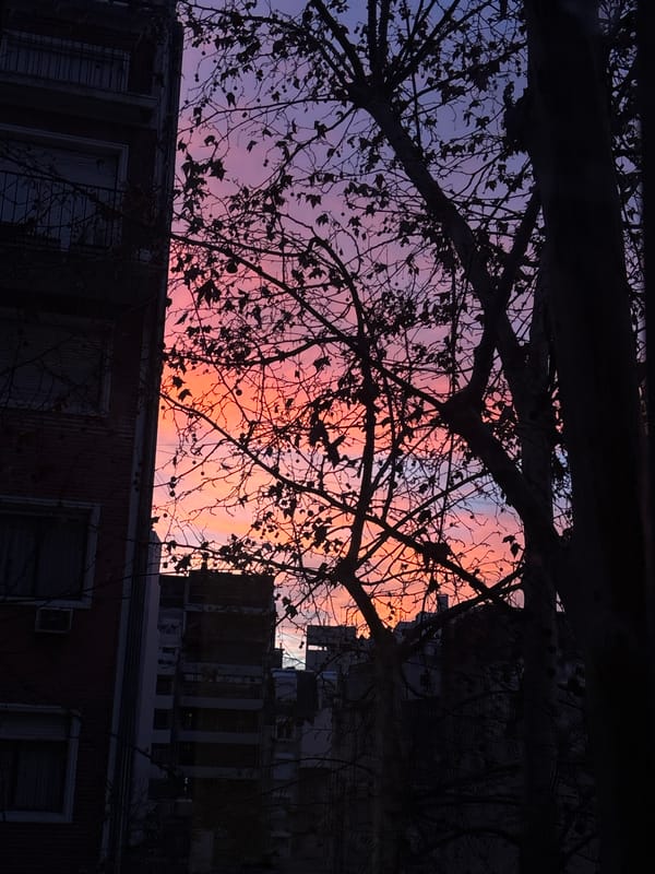 Buenos Aires skyline at dusk, sunset colors over the city