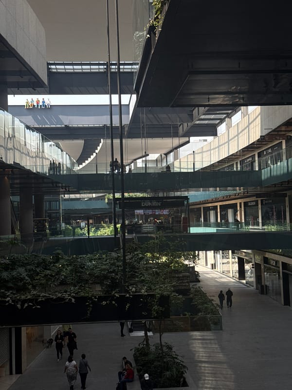 Elevated view of Mexico City shopping complex photographed