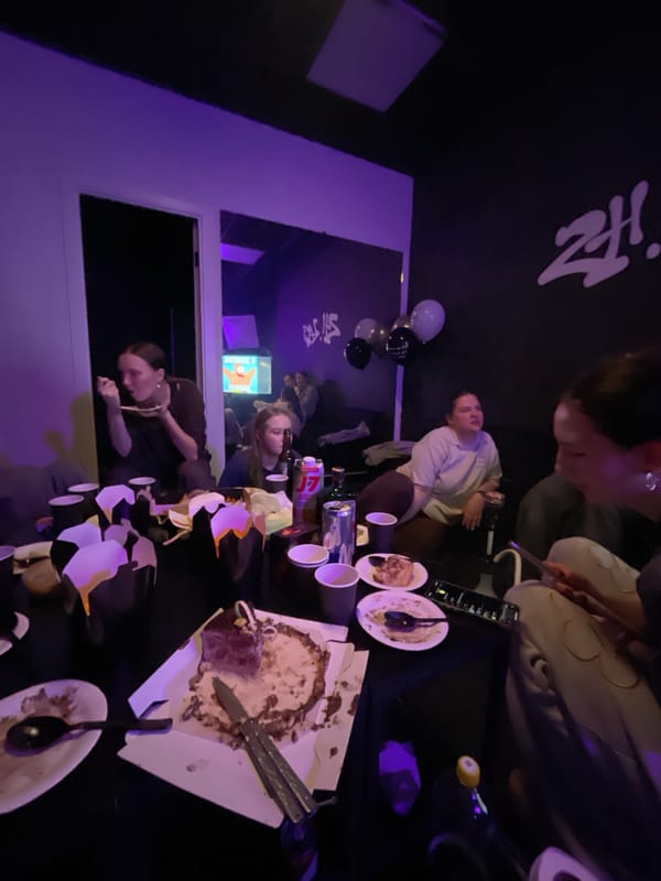 Group celebrates with food and drinks in Krasnoyarsk