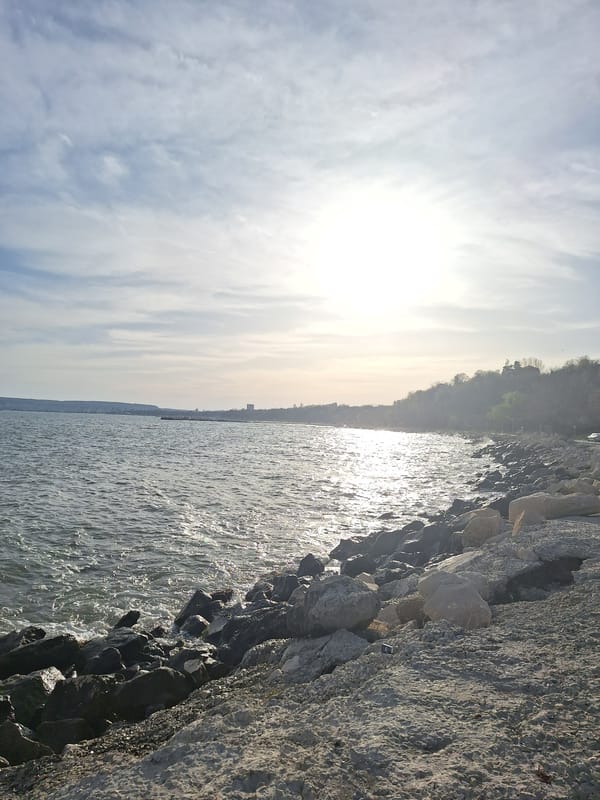 Waves crash along Varna waterfront defenses, Bulgaria