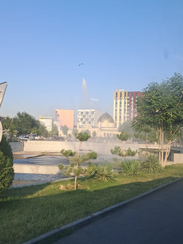 Modern streetscape and open skies in Shymkent, Kazakhstan