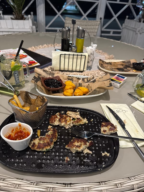 Evening dinner documented with cat and vintage photo in Bulgaria