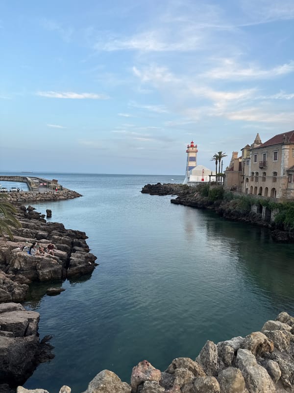 Sunset evening along the Cascais coastline and castle grounds