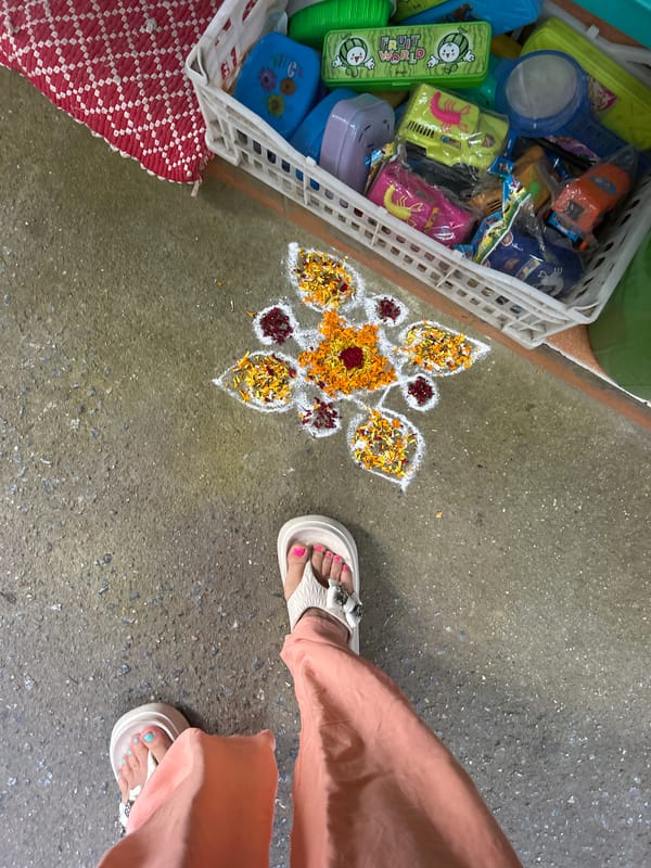 Daily life moments captured in Puttaparthi featuring art, grooming, spirituality