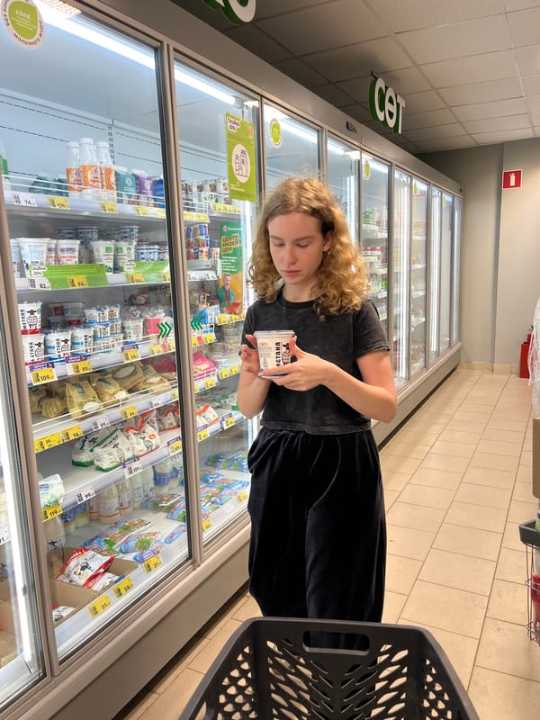 Woman shops for groceries at Vasilyevo supermarket