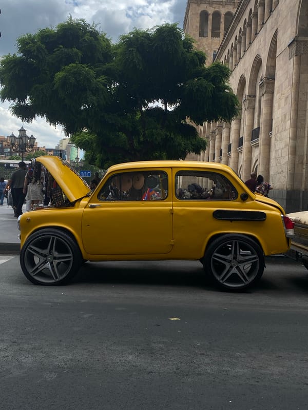Yellow vintage car turned mobile souvenir shop spotted in Yerevan