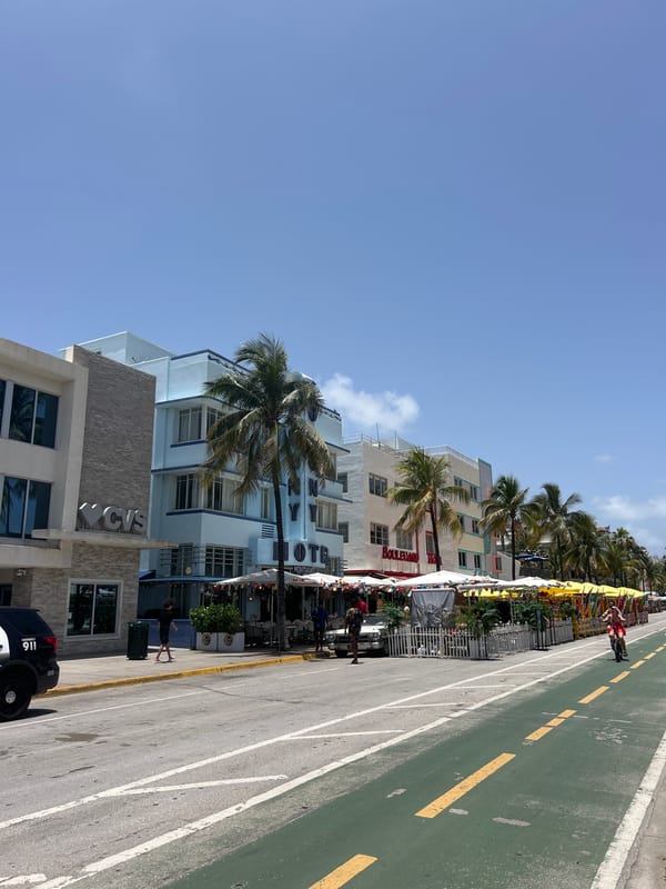 Art Deco streets and a vintage convertible in Miami Beach