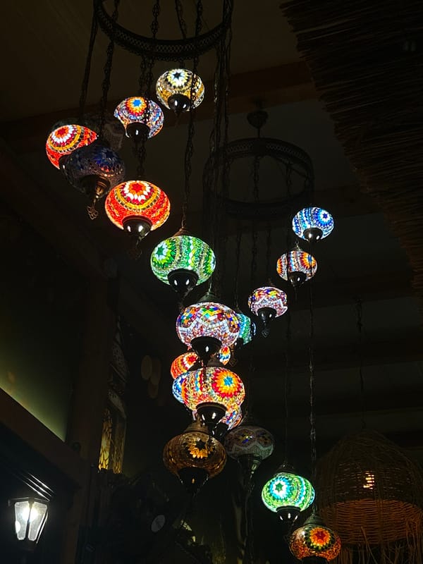Colorful mosaic lamps illuminate Yambol commercial space
