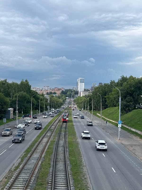 Izhevsk waterfront and city streets on a cloudy summer afternoon