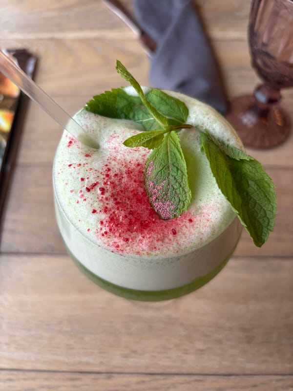 Styled café drinks and dessert, overhead shots in Saint Petersburg