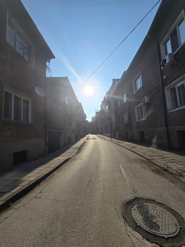 Morning walk captured on quiet Plovdiv residential street