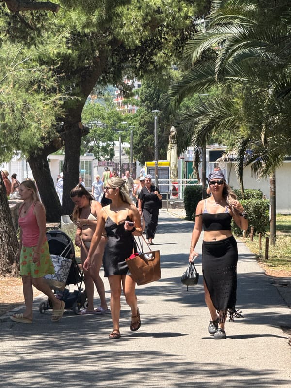 Summer beach day unfolds in Boreti, Montenegro coastal resort