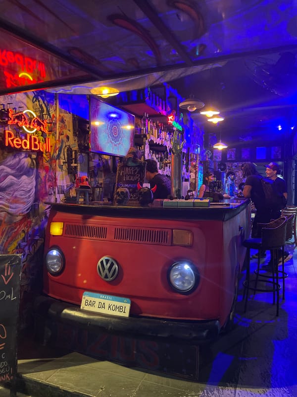 Bar in Brazil features Volkswagen van as counter
