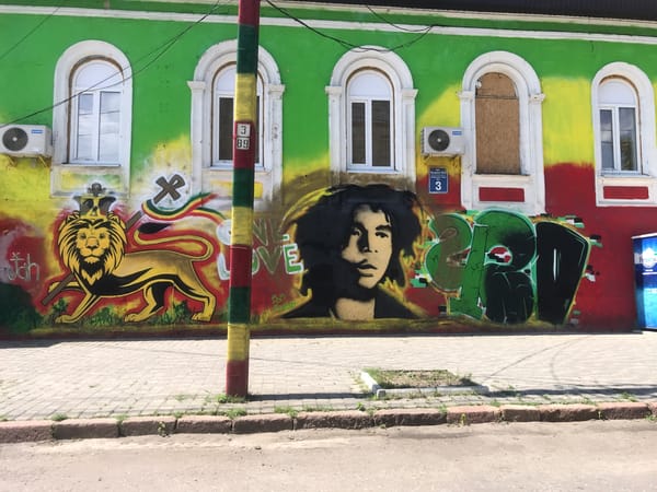 Street art and Bob Marley mural on Kharkiv building