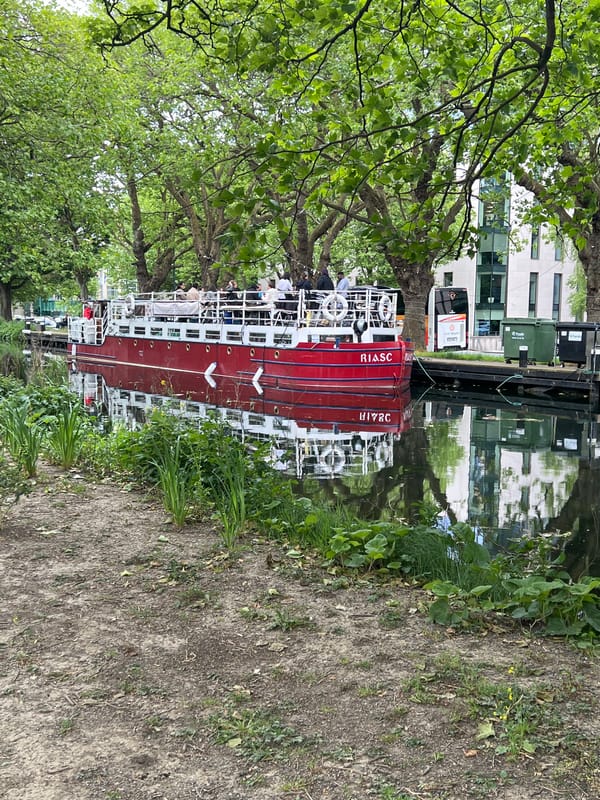 Canal boats and bronze sculptures observed in Dublin waterways