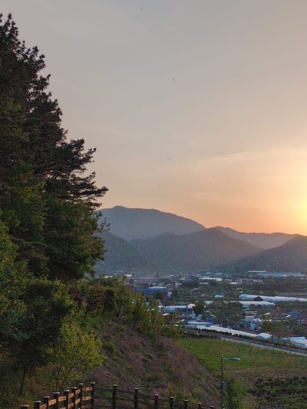 Sunset documented across Iwon, South Korea mountain landscape