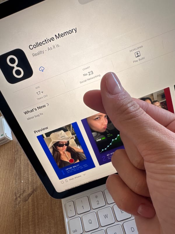 Woman checks Collective Memory app while drinking water post-shower