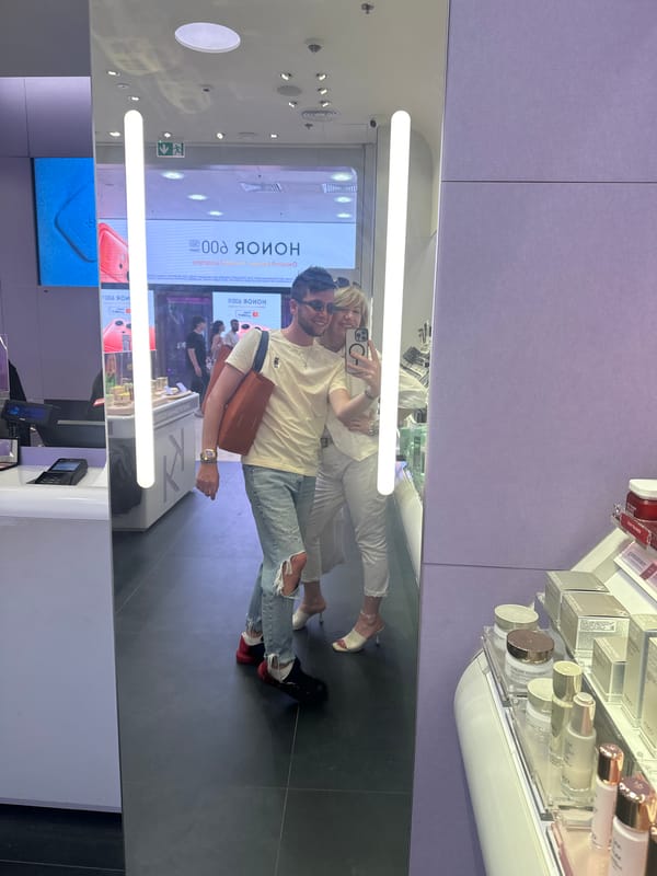 Couple enjoys casual shopping trip through Moscow retail stores