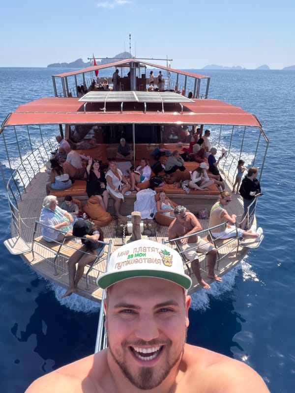 Man enjoys sunny boat trip in Turkish waters