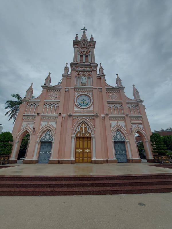 Pink Gothic Catholic church and shrine grounds in Đà Nẵng