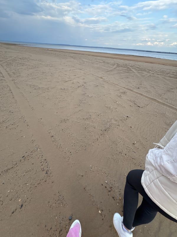 Two people spotted on overcast beach in Chaikovsky, Russia
