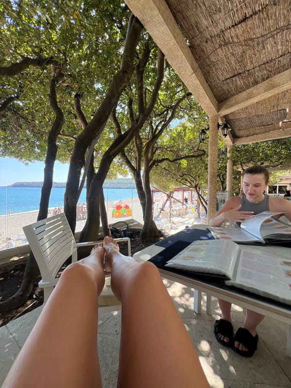 Sunny beach day captured in Prijevor, Montenegro coastal resort