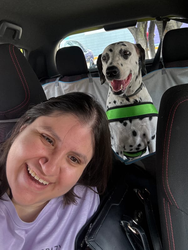 Woman takes selfie with Dalmatian dog in Temixco car