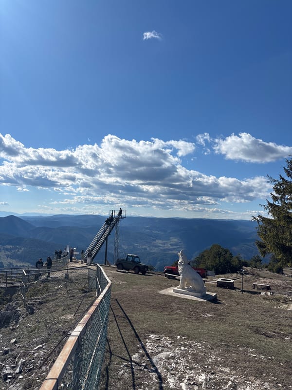 Tourists visit mountain lookout point in Teshel, Bulgaria
