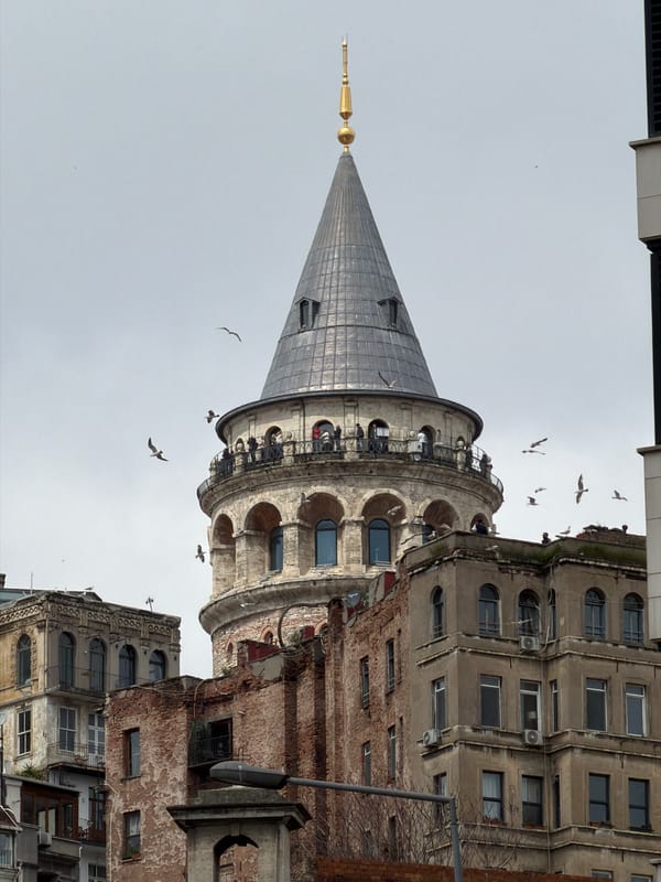 Galata Tower photographed under overcast skies in Istanbul