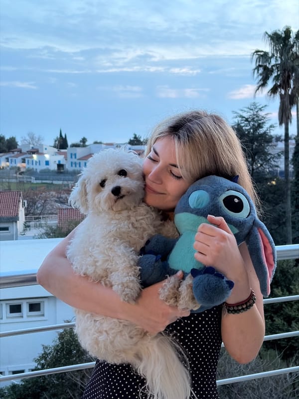 Woman spends afternoon with dog on Budva balcony