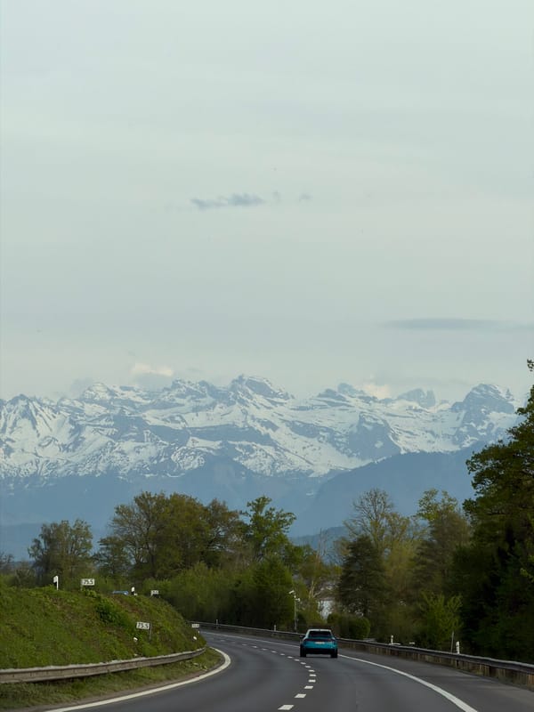 Traveler captures Swiss countryside view from highway in Schenkon