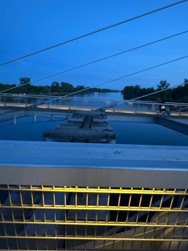 Evening twilight captured over Strasbourg bridge