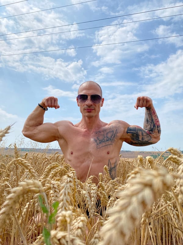 Flexing in a Bulgarian wheat field on a sunny morning
