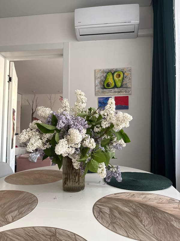 Domestic life moments with flowers, child, cats documented in Novgorod