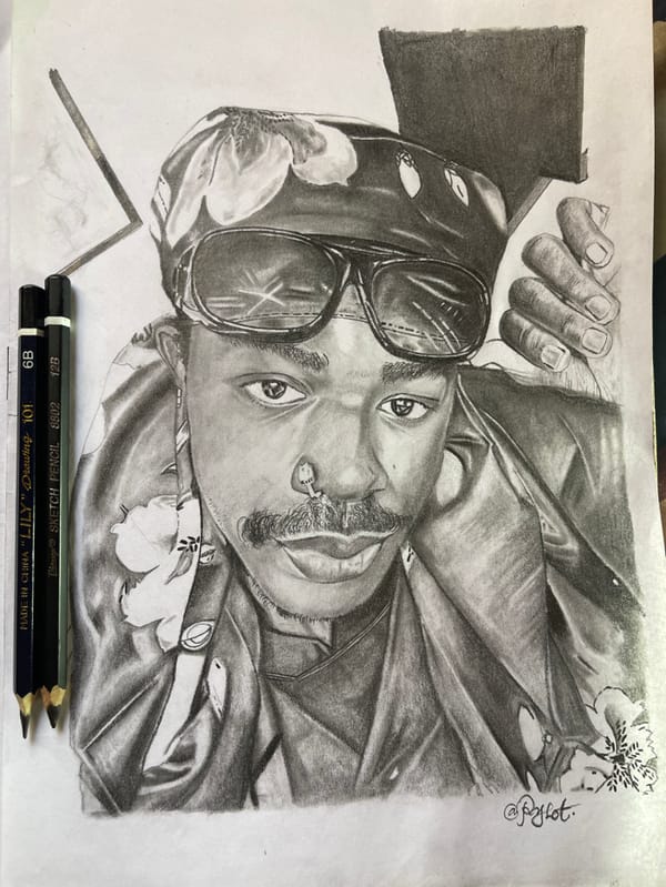 Artist creates portrait drawings using laptop references in Jos