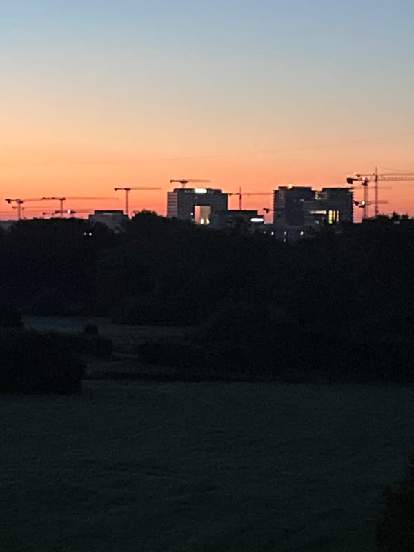Sunset to twilight transition over Leudelange, Luxembourg