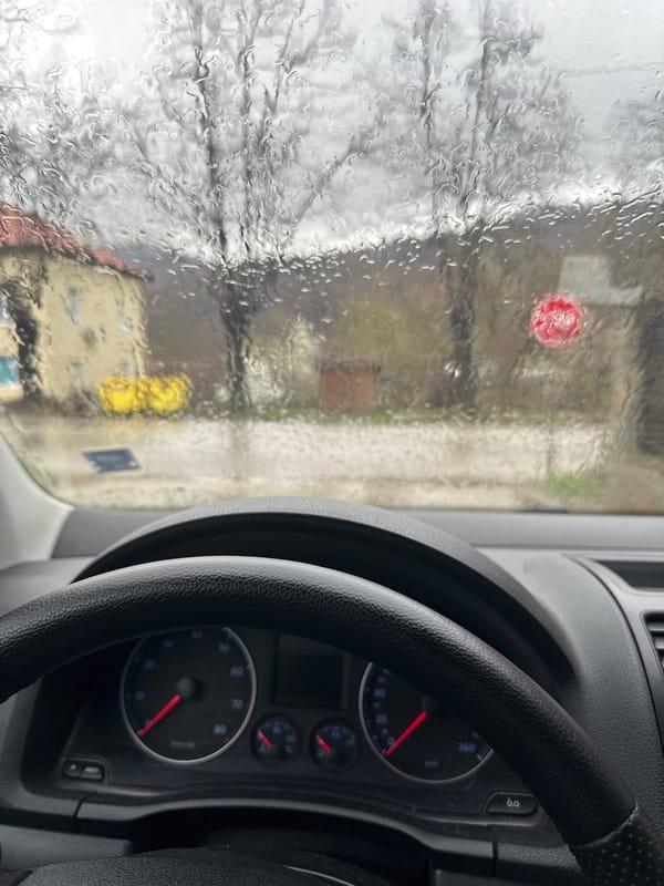Rainy day driving conditions captured in Gabrovo, Bulgaria