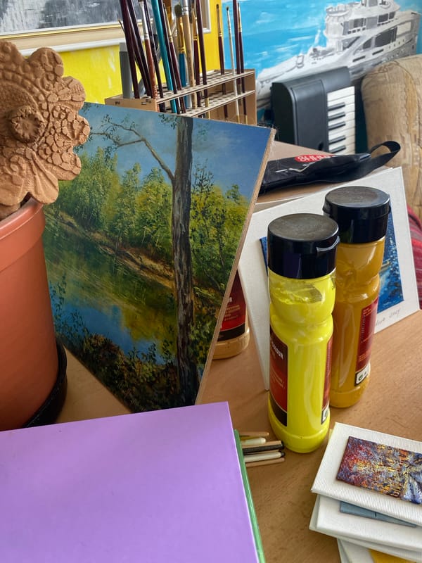 Artist's studio life in Bílina, cat and all