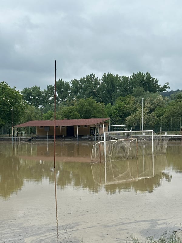 Soccer field flooded in Debelets, Bulgaria