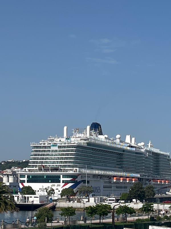 Cruise ship docks at A Coruña port, Spain