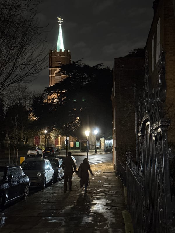 Nighttime walk through historic London neighborhoods captures streets, churches, pubs
